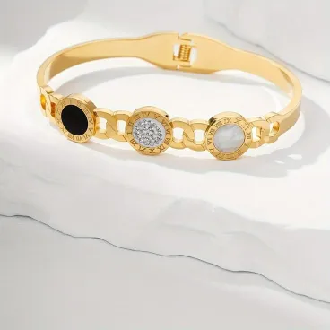 Stainless steel black and white roman numerals bracelet